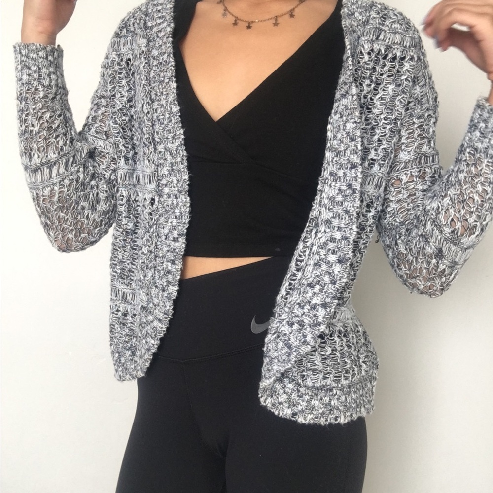 Blue and white Knitted cardigan with back design